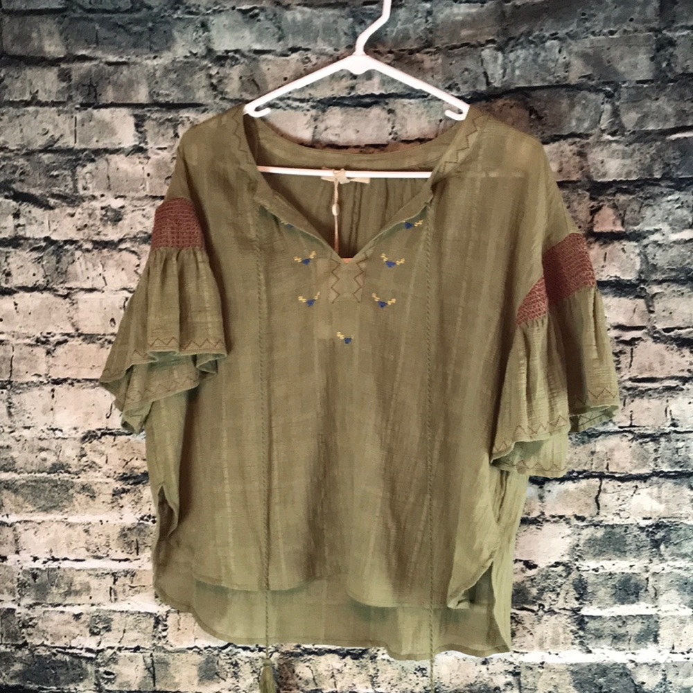 Cropped high/low embroidered blouse Bohemian